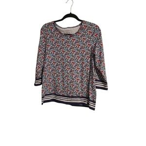 Talbots Shirt Top Women Small White‎ Blue Floral Casual